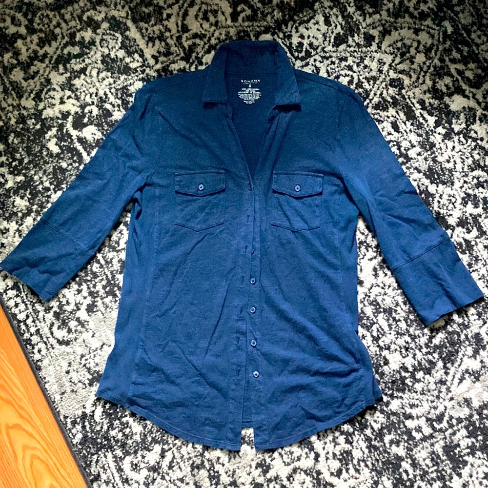 Navy Blue Button Up Casual Blouse